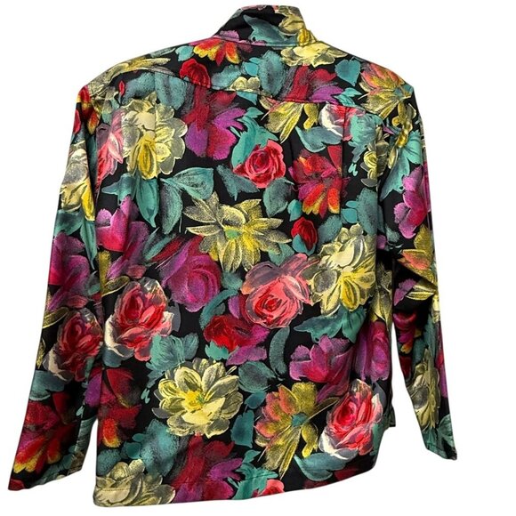 Vintage Emanuel Ungaro Silk Blouse Size 6 Black Floral 70s 80s Designer Italy - Picture 3 of 12